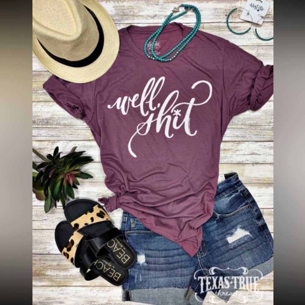 Texas True Threads “Well Sh*t” Purple Short Sleeves Womens Shirt Size Large